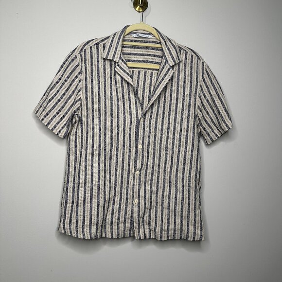 ZARA Casual Striped Short Sleeve Button Front Shirt Men's Medium - Picture 1 of 3